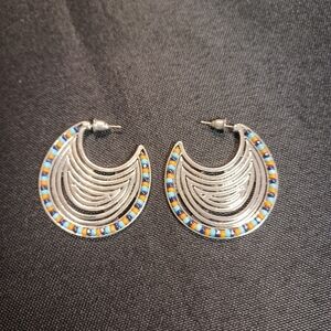 Geometric Silvertone Hoop Earrings